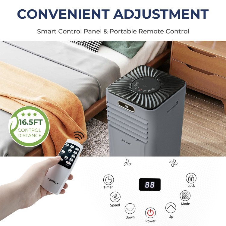 10000 BTU Portable Air Conditioner with Remote Control-Gray view 6