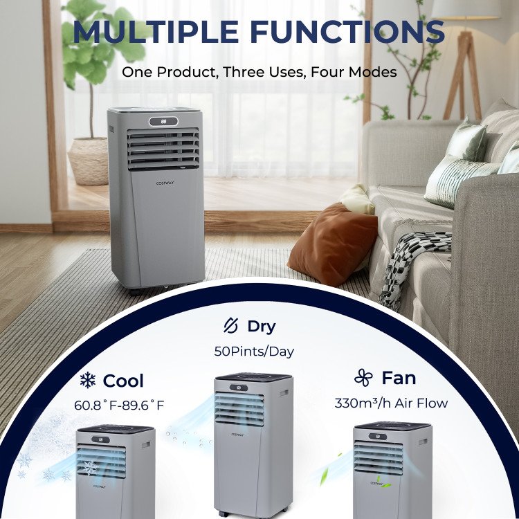 10000 BTU Portable Air Conditioner with Remote Control-Gray view 7