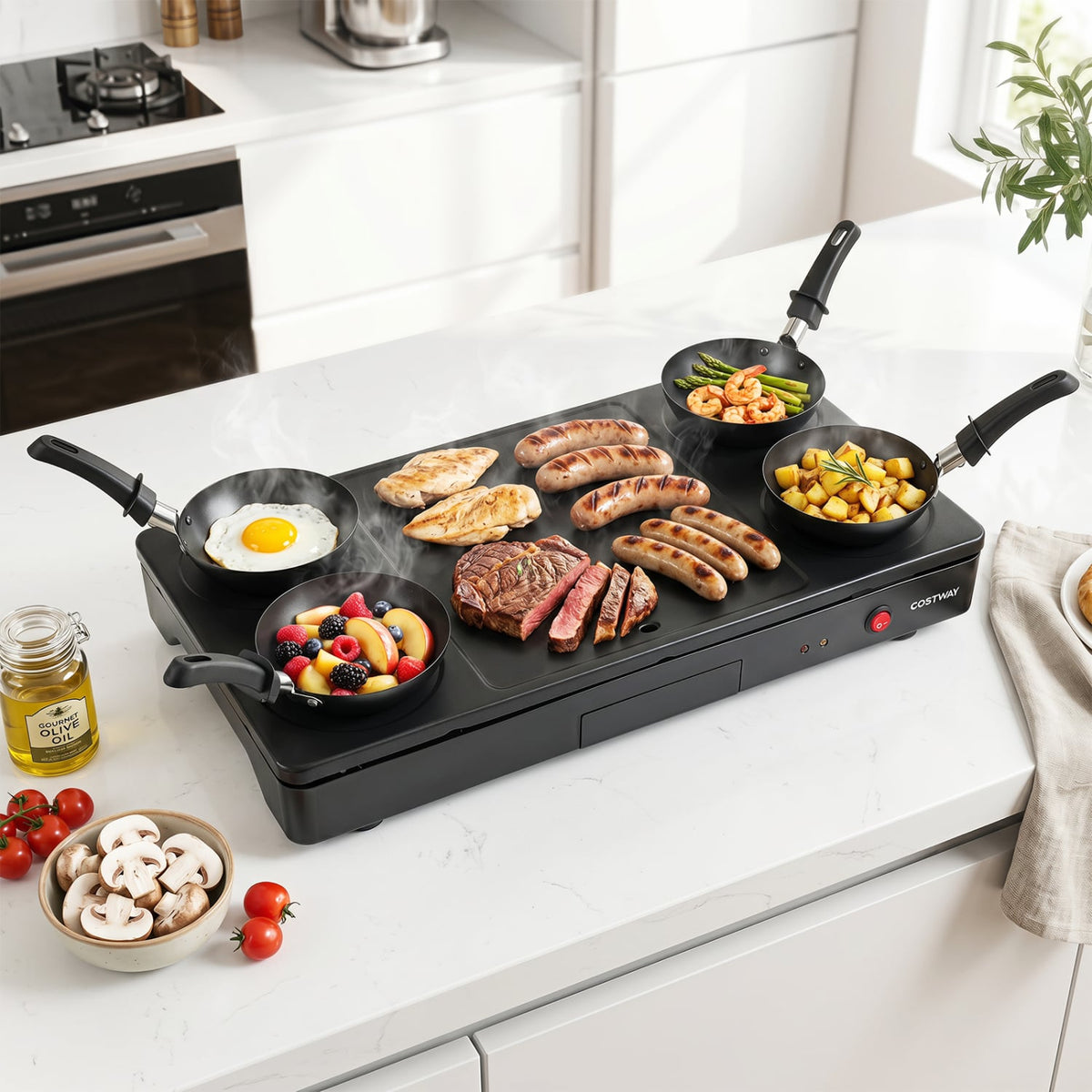 1000W Electric Grill Griddle with 4 Nonstick Woks and Wooden Spatulas for Pancakes view 3