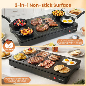 1000W Electric Grill Griddle with 4 Nonstick Woks and Wooden Spatulas for Pancakes view 7