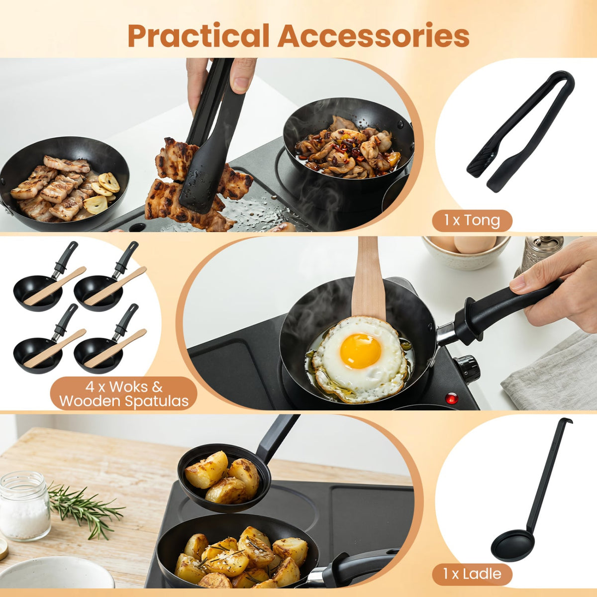 1000W Electric Grill Griddle with 4 Nonstick Woks and Wooden Spatulas for Pancakes view 9