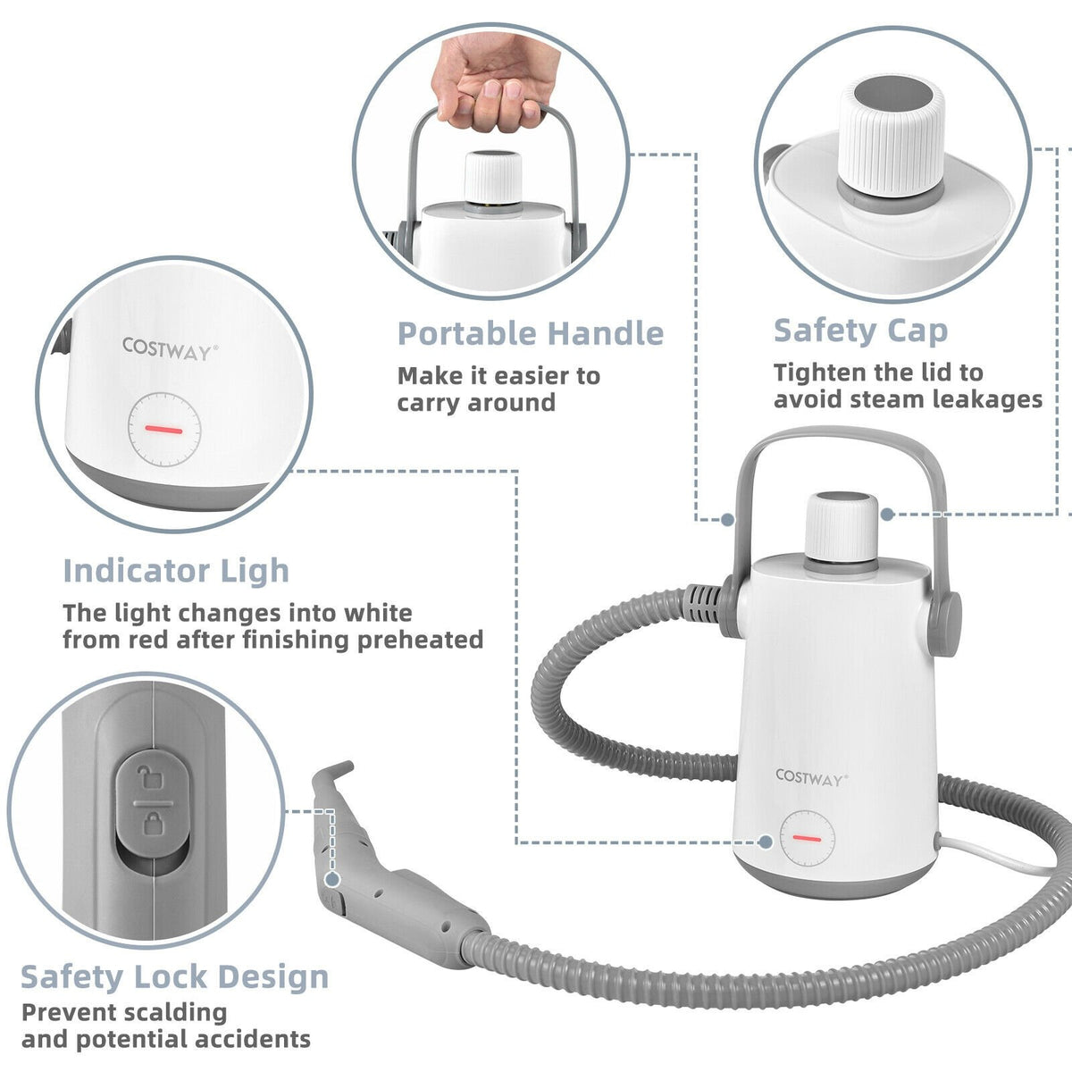 1000W Multifunction Portable Hand-held Steam Cleaner with 10 Accessories-Gray view 7