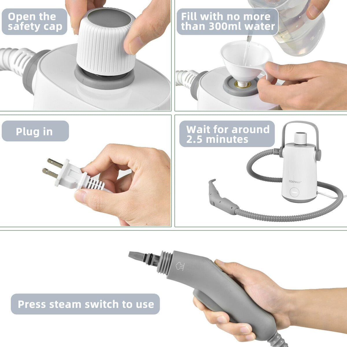 1000W Multifunction Portable Hand-held Steam Cleaner with 10 Accessories-Gray view 9