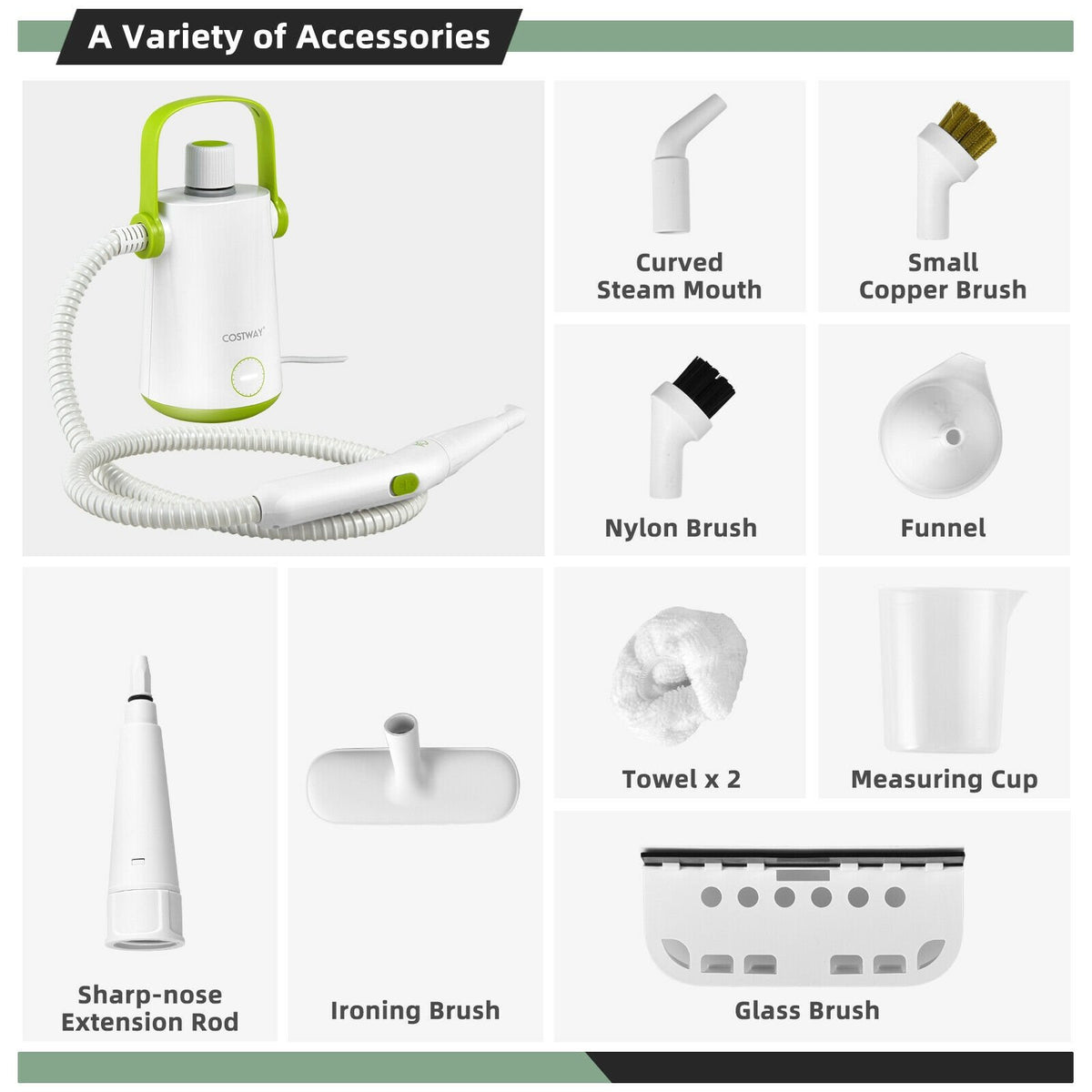 1000W Multifunction Portable Hand-held Steam Cleaner with 10 Accessories-Green view 8