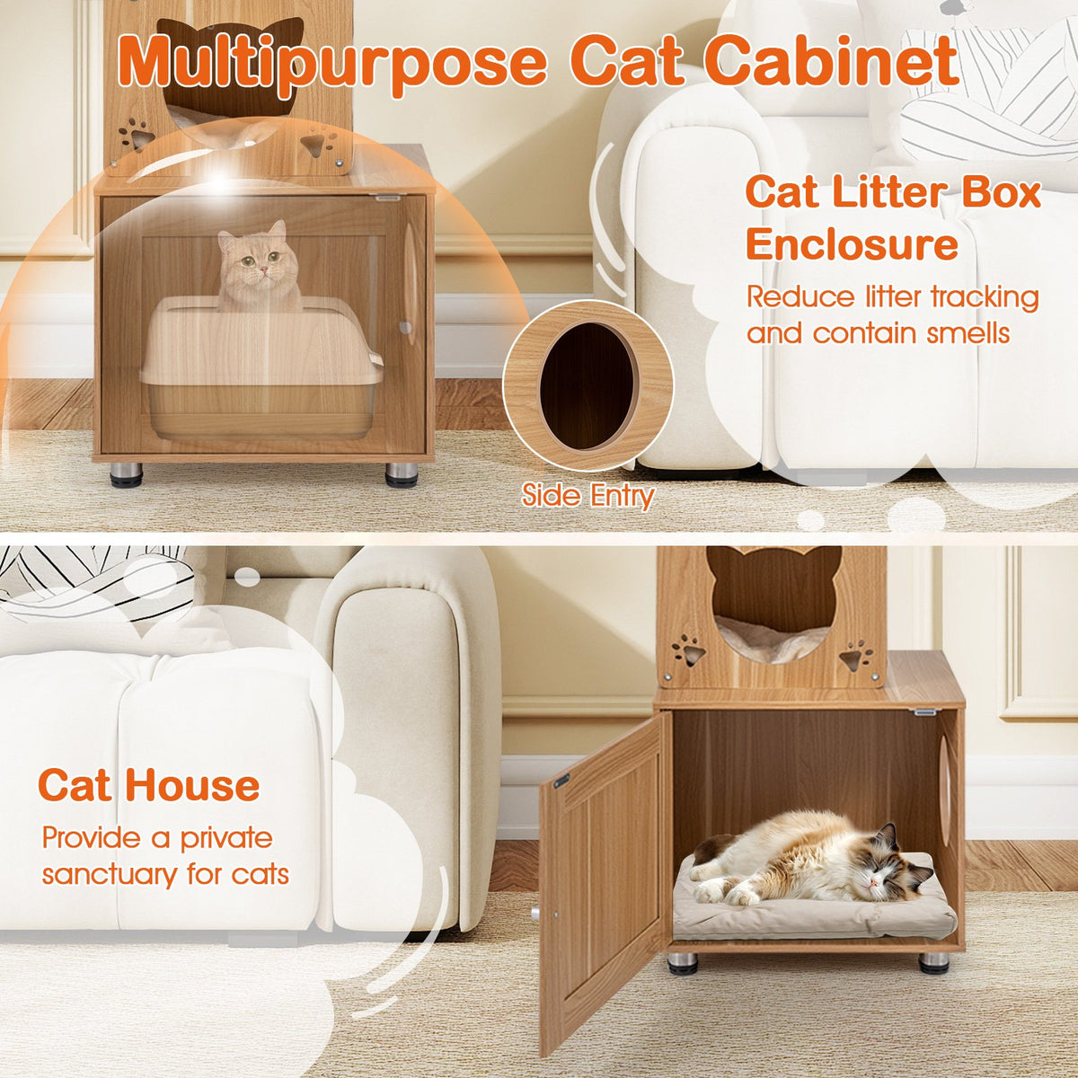 101 Inch Floor to Ceiling Cat Tree Height Adjustable with Litter Box Enclosure-Brown view 4