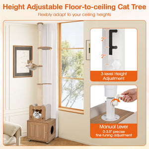 101 Inch Floor to Ceiling Cat Tree Height Adjustable with Litter Box Enclosure-Brown view 5
