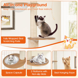 101 Inch Floor to Ceiling Cat Tree Height Adjustable with Litter Box Enclosure-Brown view 6