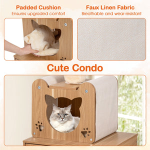 101 Inch Floor to Ceiling Cat Tree Height Adjustable with Litter Box Enclosure-Brown view 7