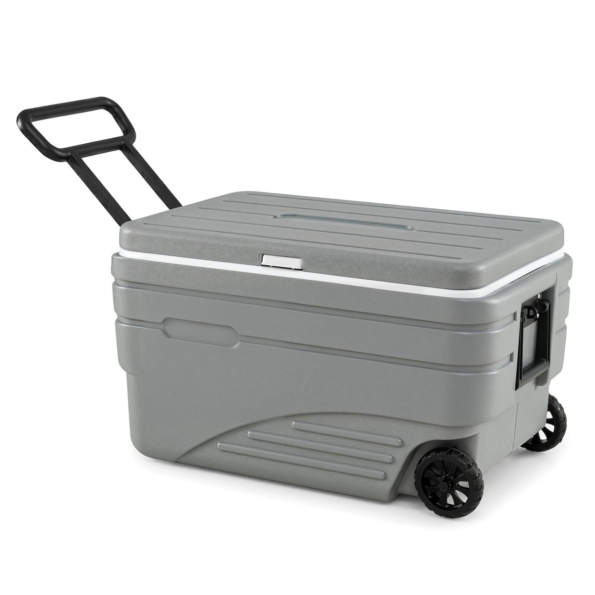103 Quart Outdoor Portable Wheeled Ice Cooler with Foldable Pull and Carry Handles-Gray