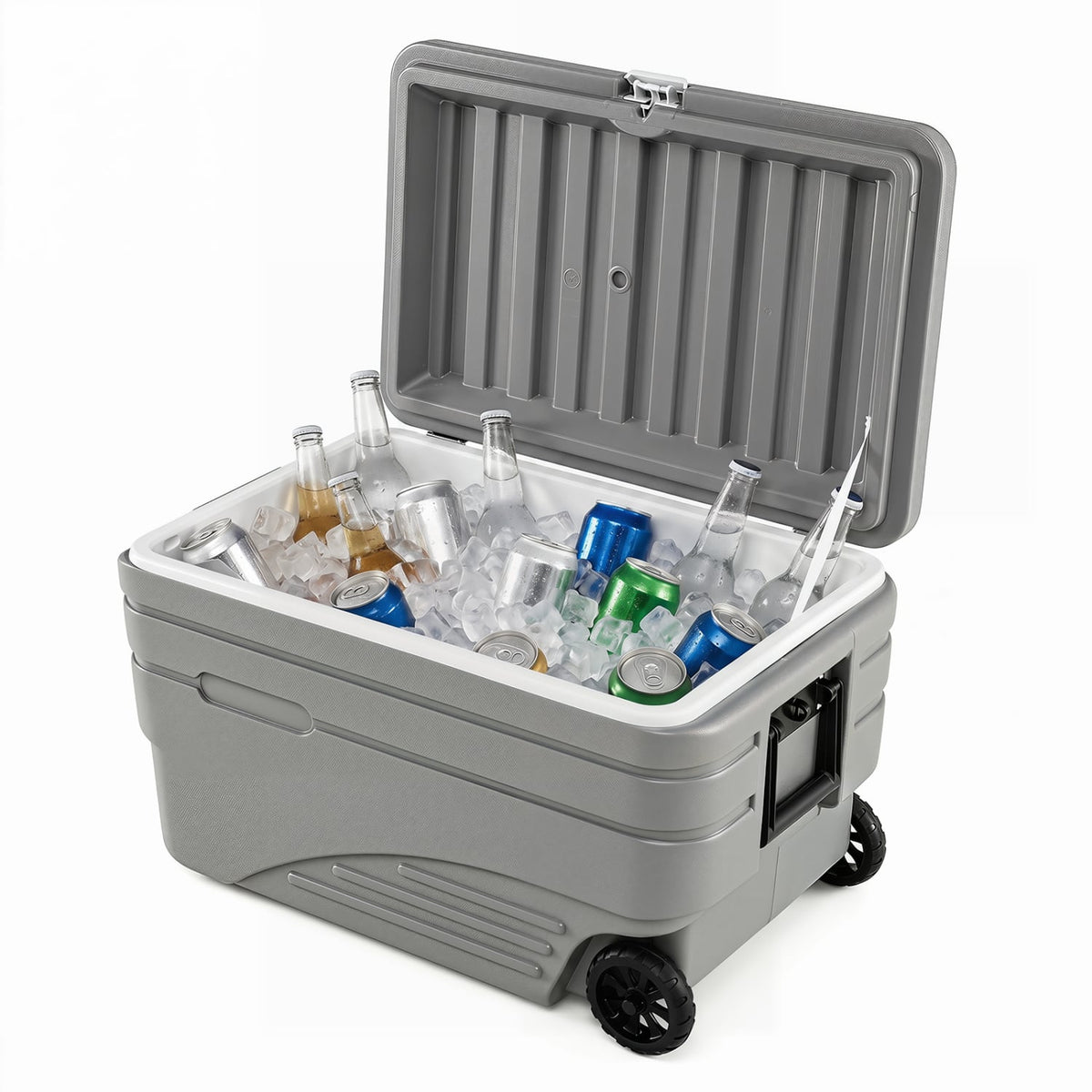 103 Quart Outdoor Portable Wheeled Ice Cooler with Foldable Pull and Carry Handles-Gray view 4