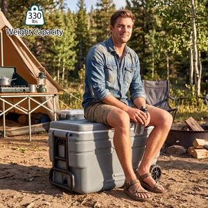 103 Quart Outdoor Portable Wheeled Ice Cooler with Foldable Pull and Carry Handles-Gray view 6