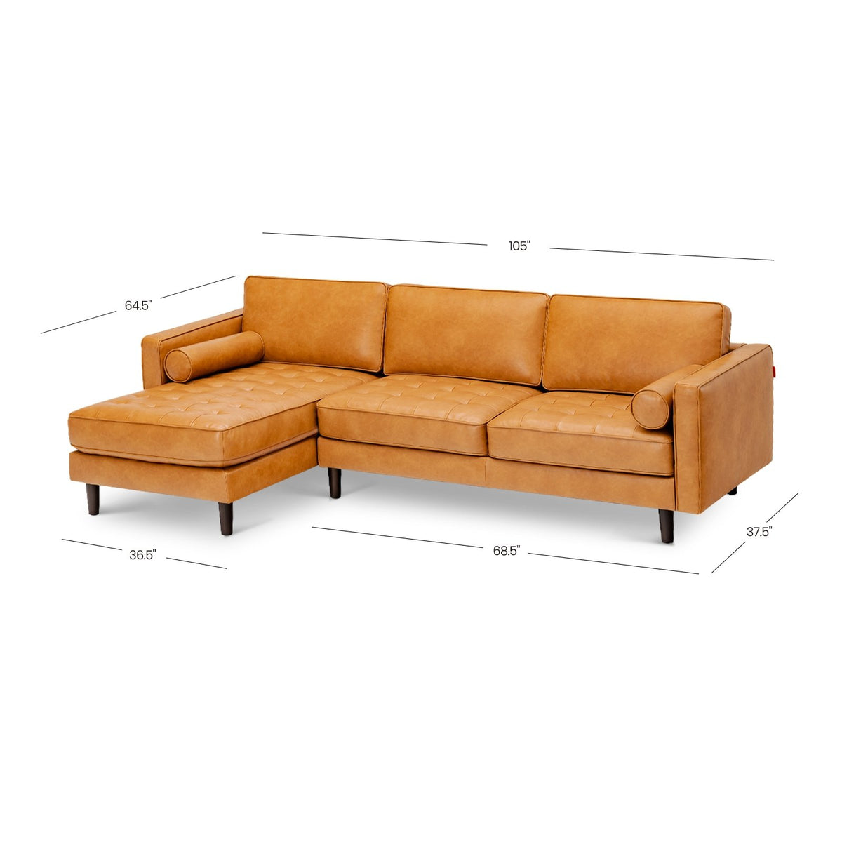 3-Seat L-Shaped Sectional Sofa Couch for Living Room-Brown view 5