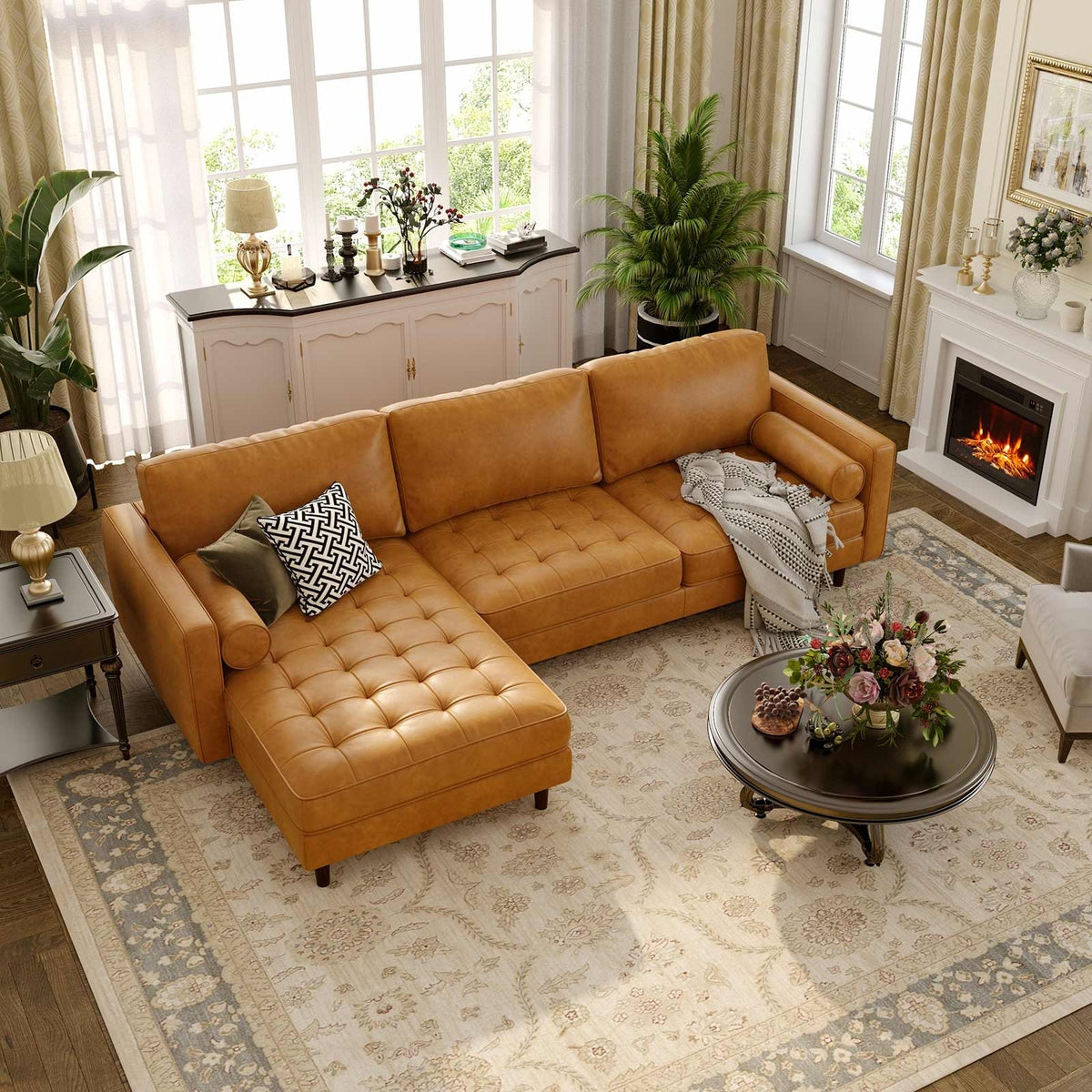 3-Seat L-Shaped Sectional Sofa Couch for Living Room-Brown view 7
