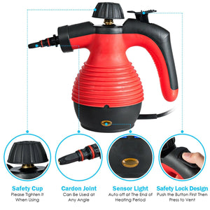 1050W Multi-Purpose Handheld Pressurized Steam Cleaner-Red view 5