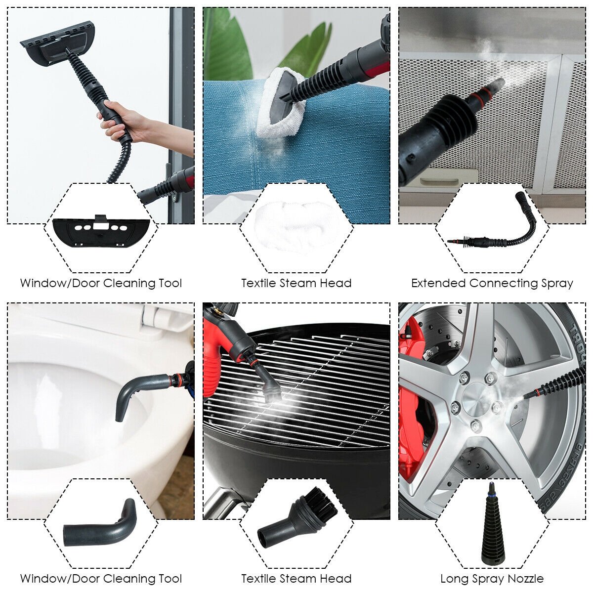 1050W Multi-Purpose Handheld Pressurized Steam Cleaner-Red view 6