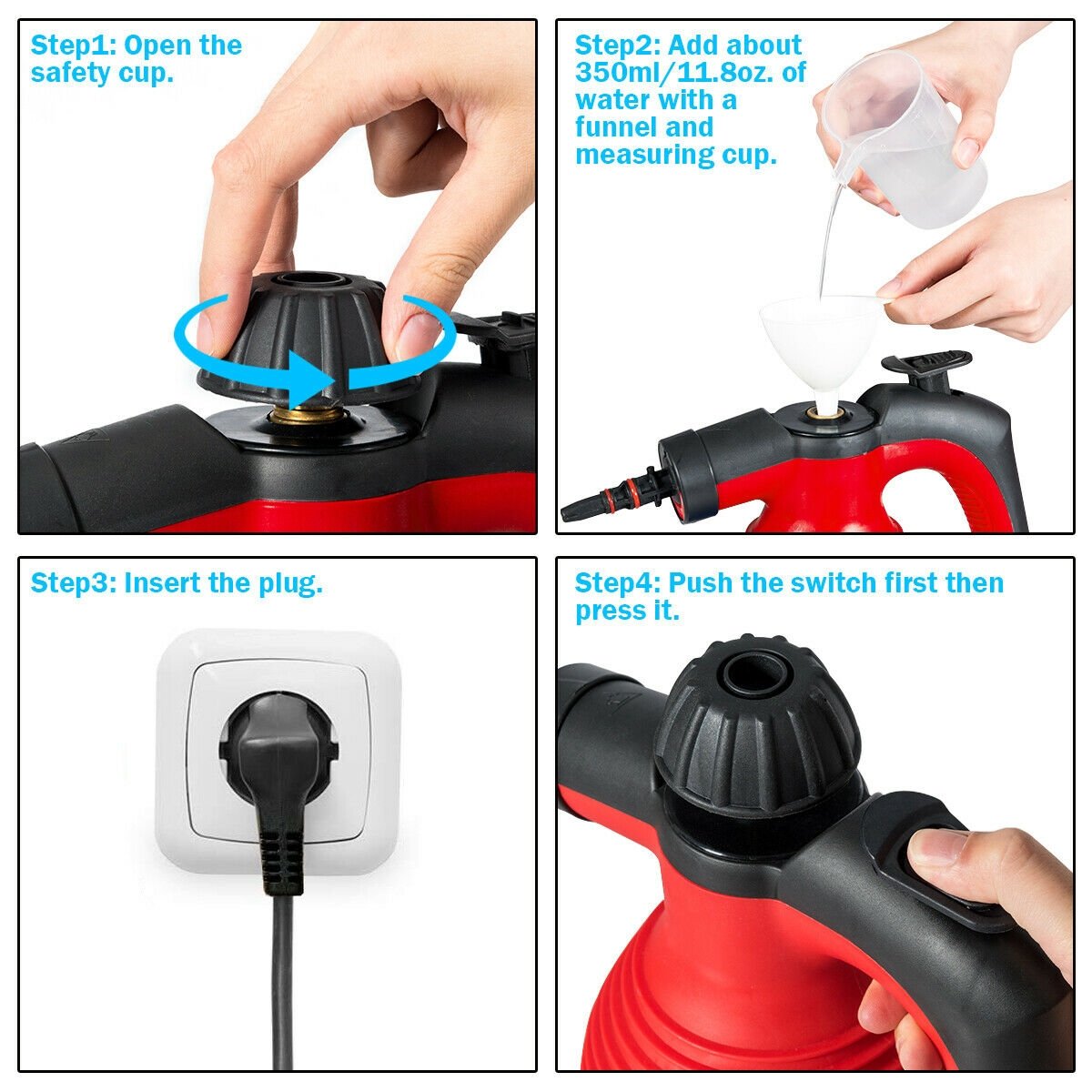 1050W Multi-Purpose Handheld Pressurized Steam Cleaner-Red view 8