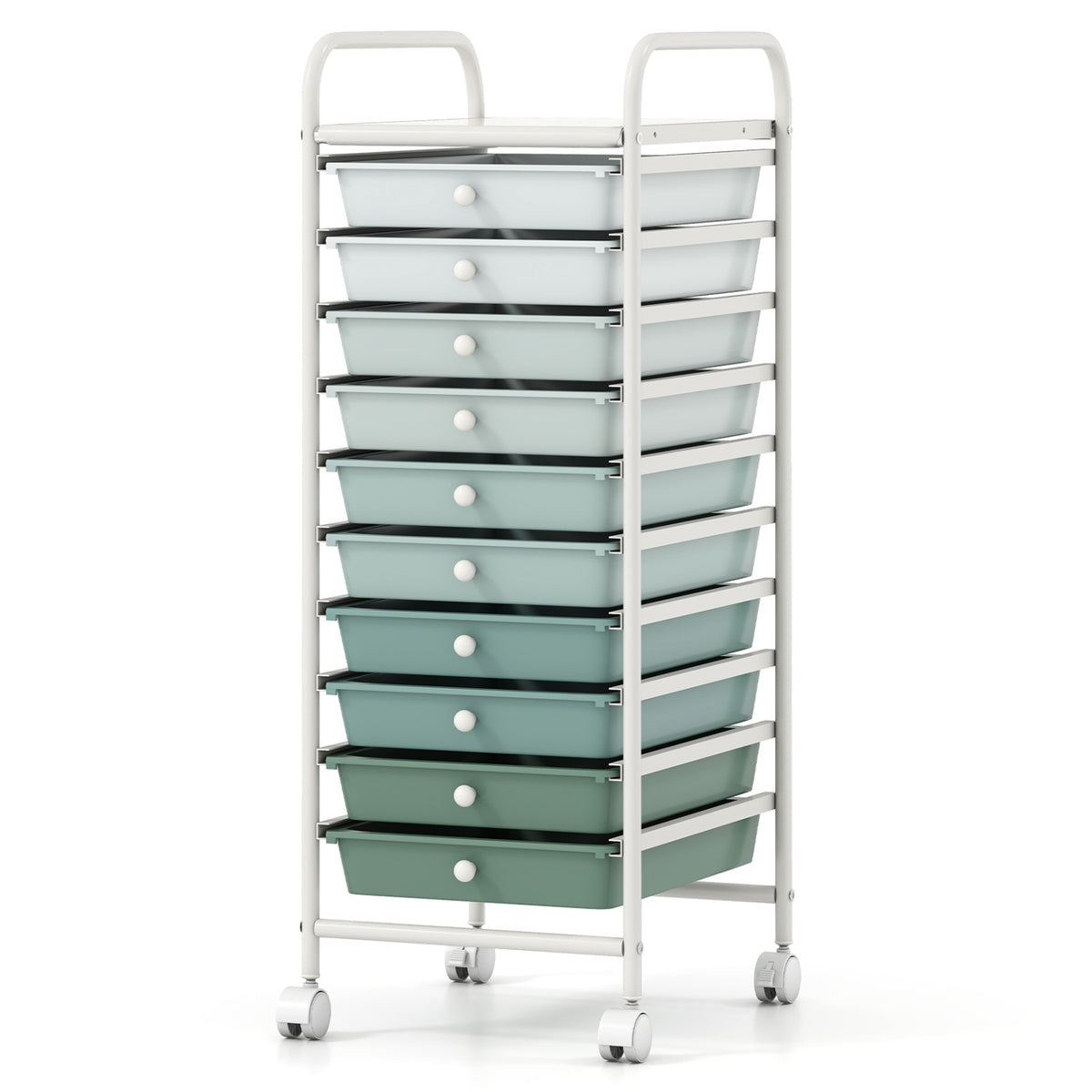 10 Drawer Rolling Storage Cart Organizer with 4 Universal Casters-Green view 4