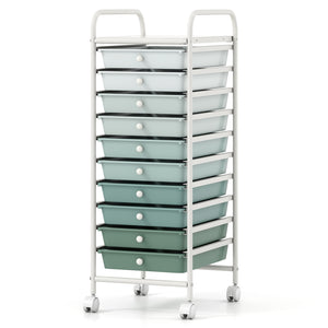 10 Drawer Rolling Storage Cart Organizer with 4 Universal Casters-Green view 4