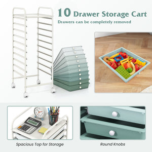 10 Drawer Rolling Storage Cart Organizer with 4 Universal Casters-Green view 7