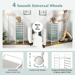 10 Drawer Rolling Storage Cart Organizer with 4 Universal Casters-Green view 8