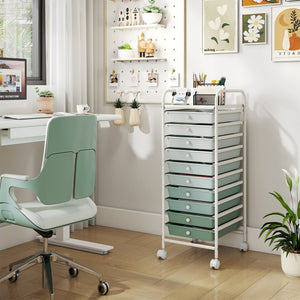 10 Drawer Rolling Storage Cart Organizer with 4 Universal Casters-Green view 6