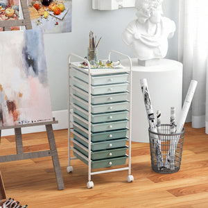 10 Drawer Rolling Storage Cart Organizer with 4 Universal Casters-Green view 3
