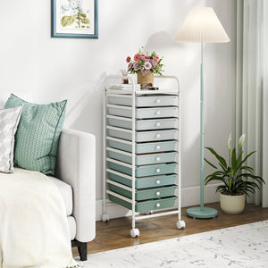 10 Drawer Rolling Storage Cart Organizer with 4 Universal Casters-Green view 2
