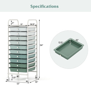 10 Drawer Rolling Storage Cart Organizer with 4 Universal Casters-Green view 5