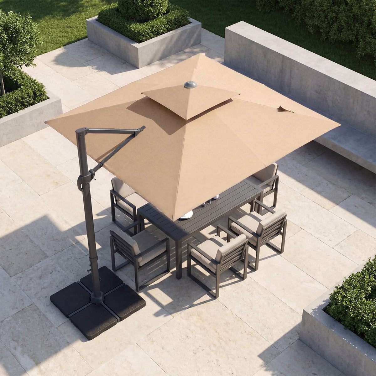 10 FT Aluminum Pole Patio Cantilever Umbrella with 220 LBS Base-Brown view 2