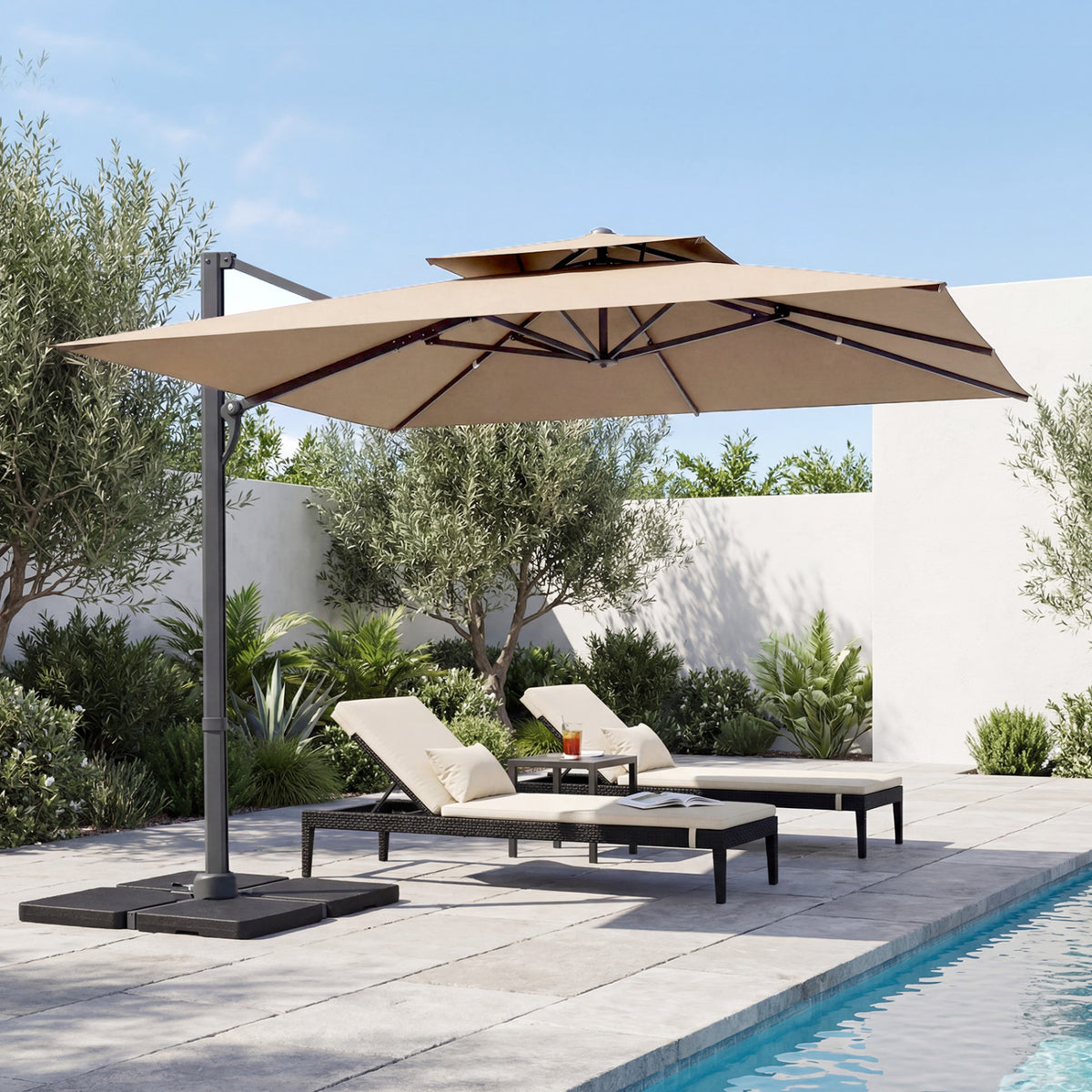 10 FT Aluminum Pole Patio Cantilever Umbrella with 220 LBS Base-Brown view 3