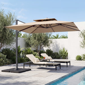 10 FT Aluminum Pole Patio Cantilever Umbrella with 220 LBS Base-Brown view 3