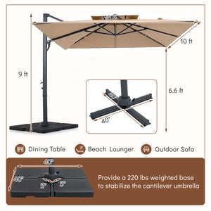 10 FT Aluminum Pole Patio Cantilever Umbrella with 220 LBS Base-Brown view 4