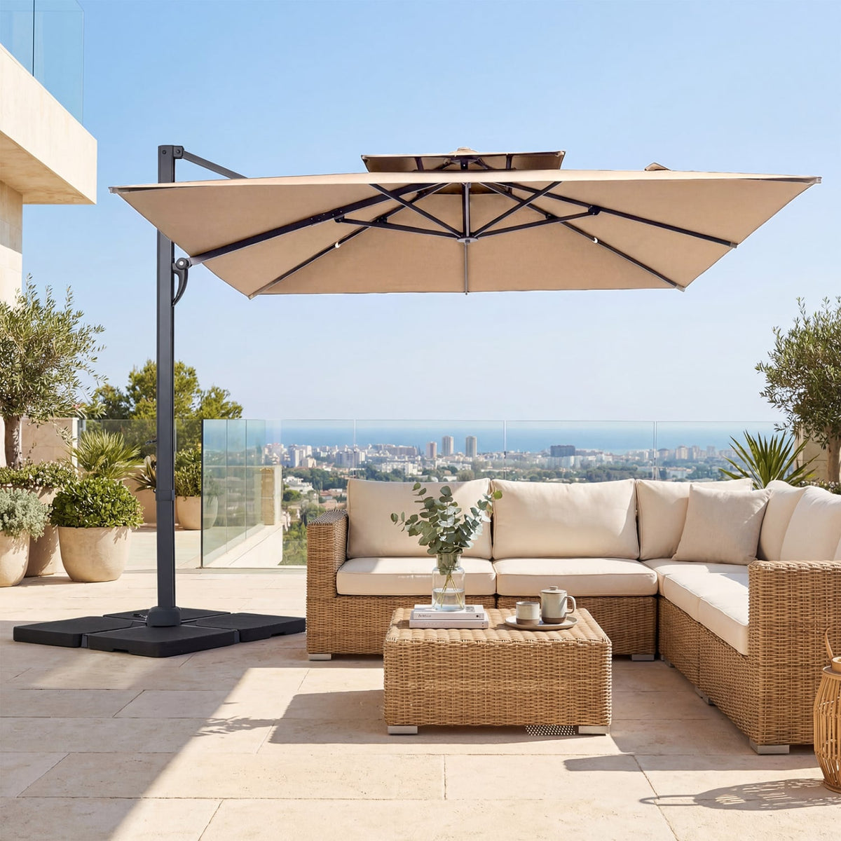 10 FT Aluminum Pole Patio Cantilever Umbrella with 220 LBS Base-Brown view 5