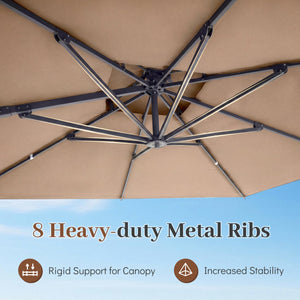 10 FT Aluminum Pole Patio Cantilever Umbrella with 220 LBS Base-Brown view 7