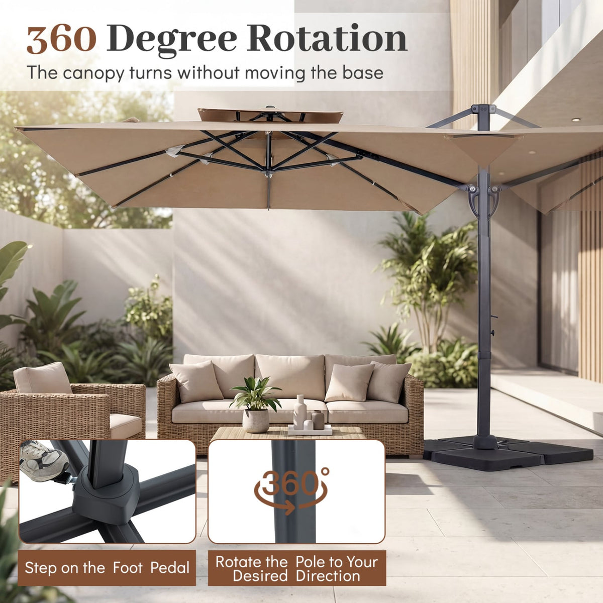10 FT Aluminum Pole Patio Cantilever Umbrella with 220 LBS Base-Brown view 8