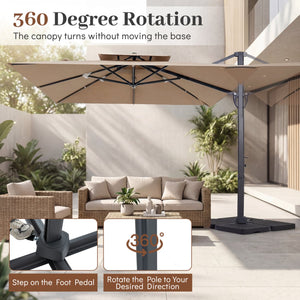 10 FT Aluminum Pole Patio Cantilever Umbrella with 220 LBS Base-Brown view 8