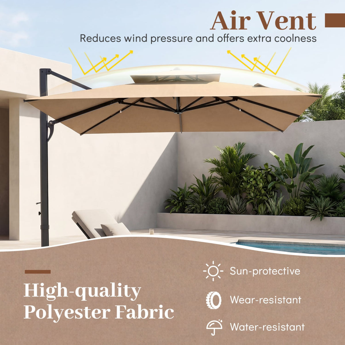 10 FT Aluminum Pole Patio Cantilever Umbrella with 220 LBS Base-Brown view 9