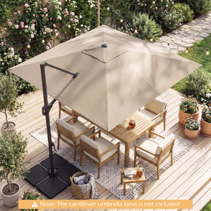 10 FT Cantilever Patio Umbrella with Solar LED Lights for Pool and Garden-Beige view 2
