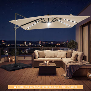 10 FT Cantilever Patio Umbrella with Solar LED Lights for Pool and Garden-Beige view 3