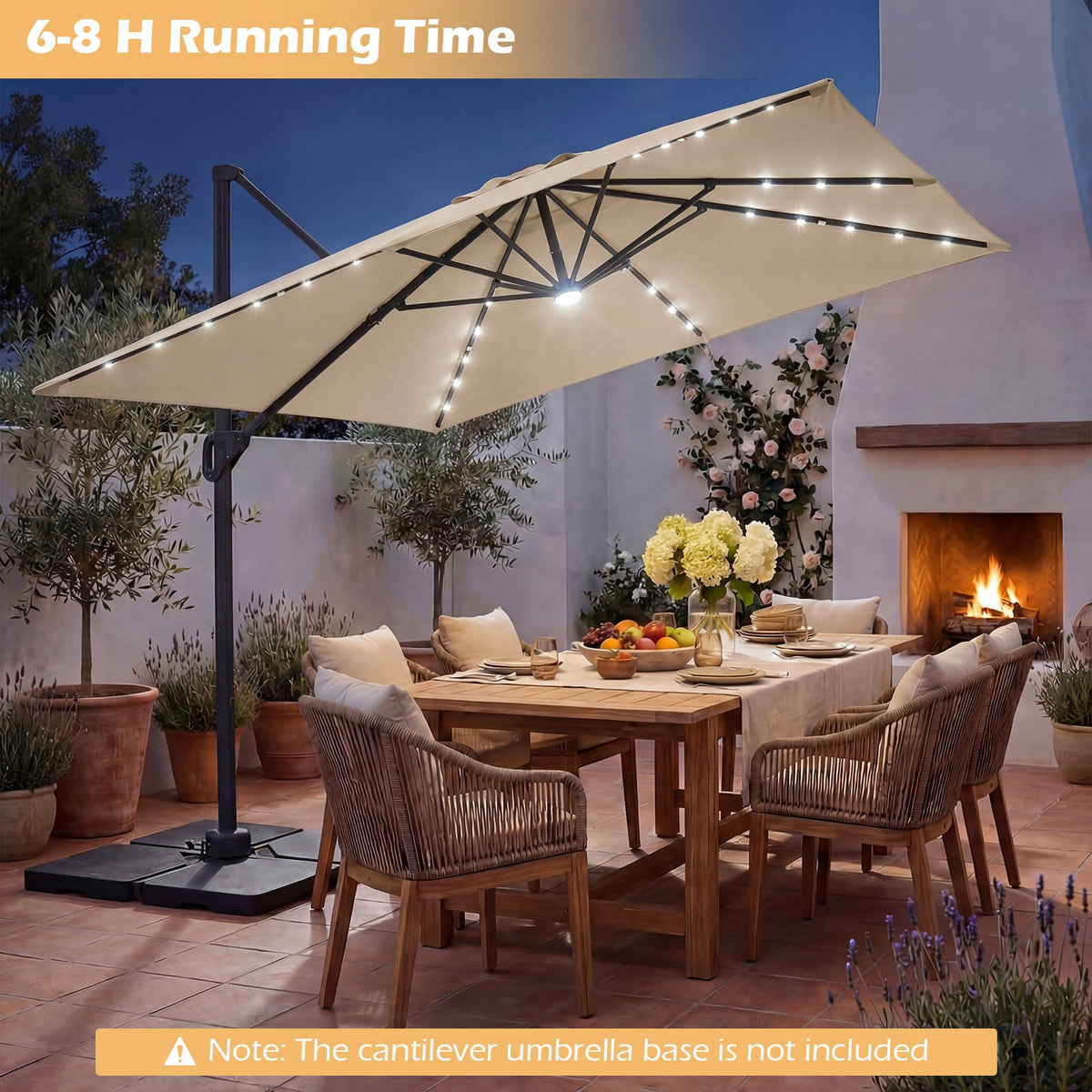 10 FT Cantilever Patio Umbrella with Solar LED Lights for Pool and Garden-Beige view 5