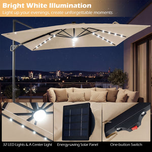 10 FT Cantilever Patio Umbrella with Solar LED Lights for Pool and Garden-Beige view 6