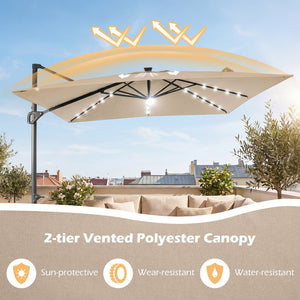 10 FT Cantilever Patio Umbrella with Solar LED Lights for Pool and Garden-Beige view 7