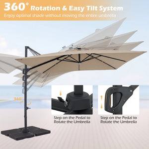 10 FT Cantilever Patio Umbrella with Solar LED Lights for Pool and Garden-Beige view 9