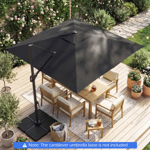10 FT Cantilever Patio Umbrella with Solar LED Lights for Pool and Garden-Gray view 2