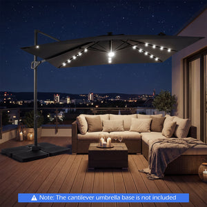 10 FT Cantilever Patio Umbrella with Solar LED Lights for Pool and Garden-Gray view 3