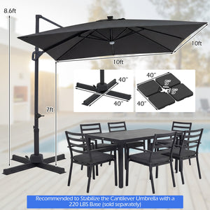 10 FT Cantilever Patio Umbrella with Solar LED Lights for Pool and Garden-Gray view 5