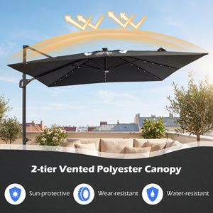 10 FT Cantilever Patio Umbrella with Solar LED Lights for Pool and Garden-Gray view 7