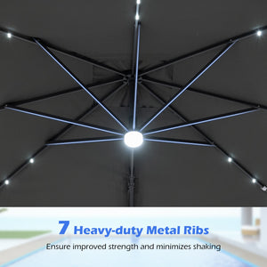 10 FT Cantilever Patio Umbrella with Solar LED Lights for Pool and Garden-Gray view 8