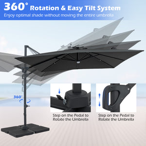 10 FT Cantilever Patio Umbrella with Solar LED Lights for Pool and Garden-Gray view 9