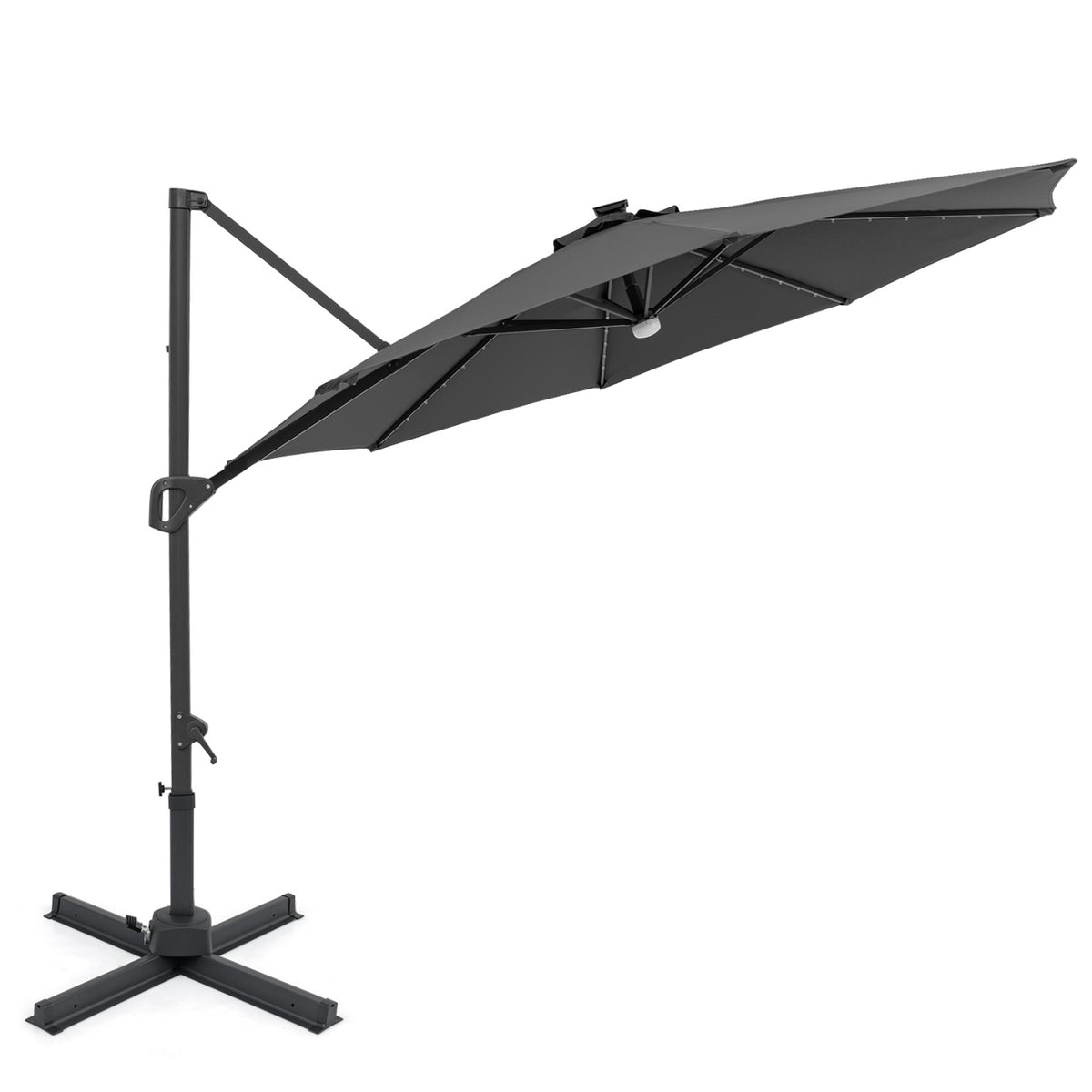 10 FT Cantilever Patio Umbrella with Solar LED Lights 360° Rotation-Gray view 4